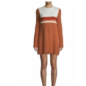 Free People Orange Blanco Combo Long Sleeve Mini Sweater Dress